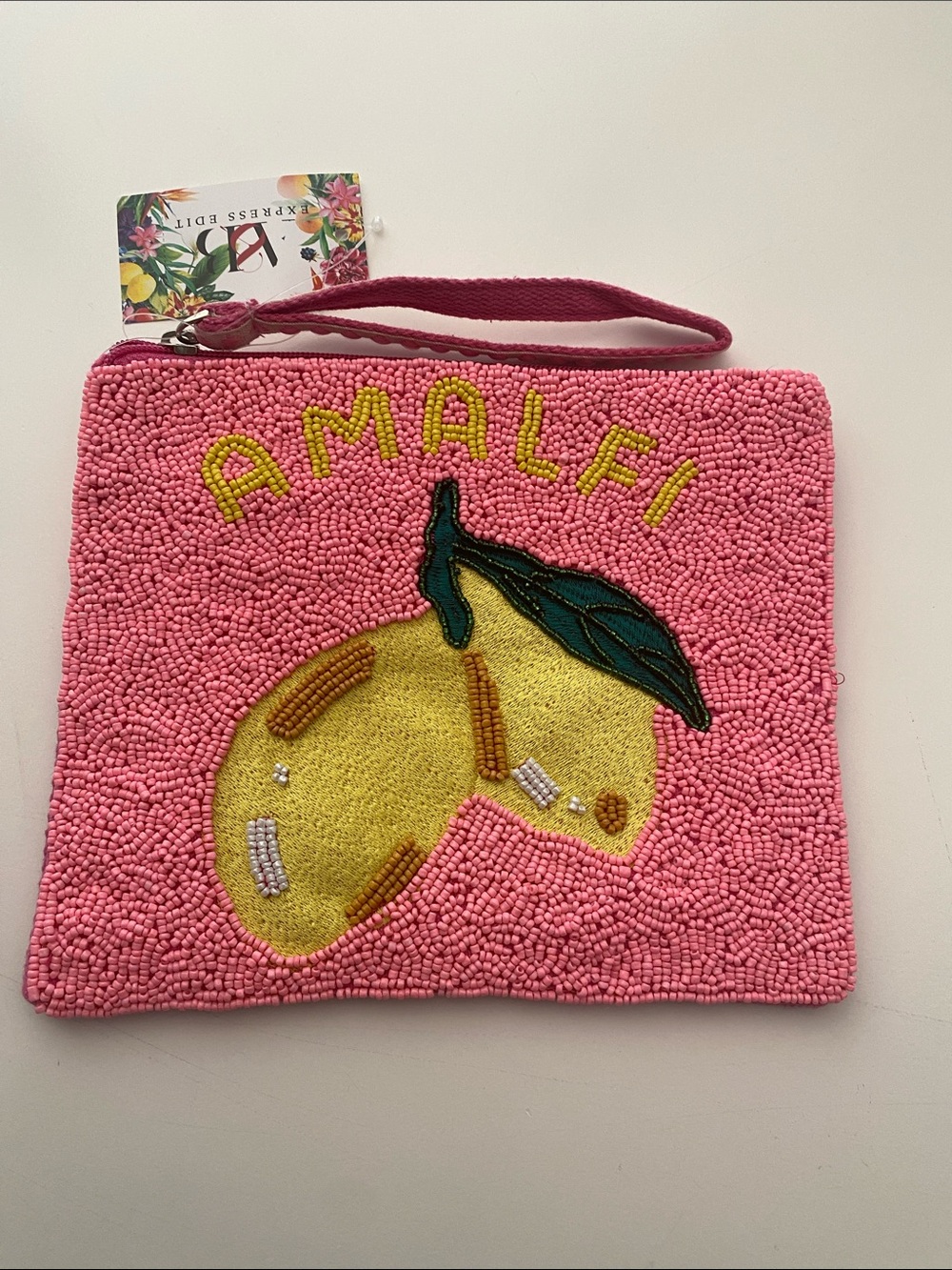 AMALEFI” Hand-Beaded Lemon Wristlet Pouch
